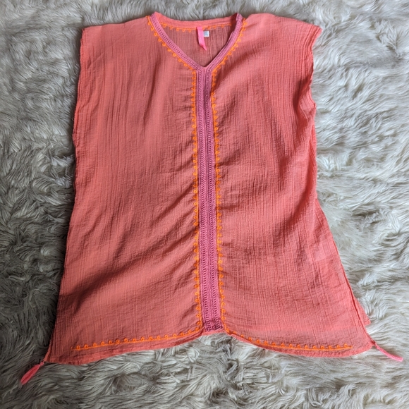 Final Price EUC Seafolly Big Girls Embroidered Kaftan in Fusion Coral - Picture 2 of 12